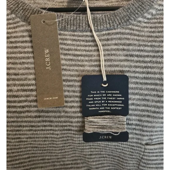 J.Crew Men's 100% Italian Cashmere Crewneck Sweater Size Large Gray White - Picture 3 of 6